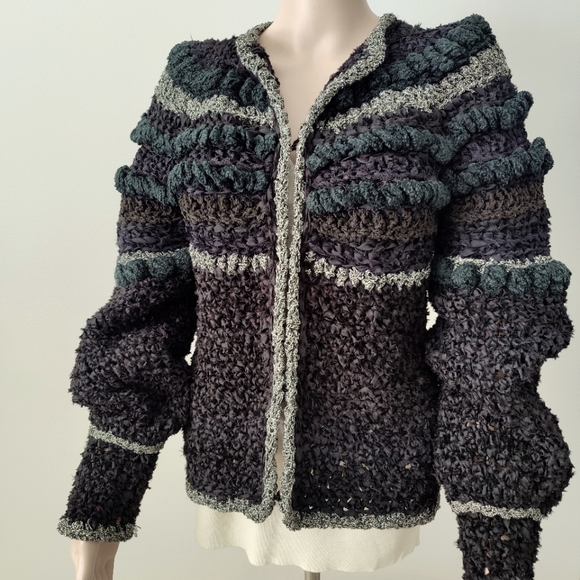 Vintage Estelle Gracer 1982 Vintage Ribbon Sweater Jacket - Picture 1 of 12